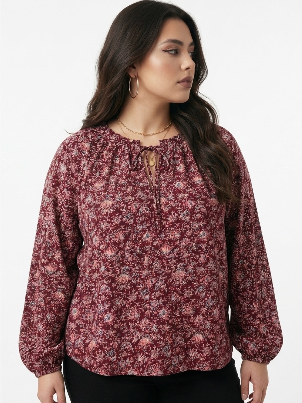Old Navy Floral Print Pheasant Sleeve Blouse Button Detail. Size L